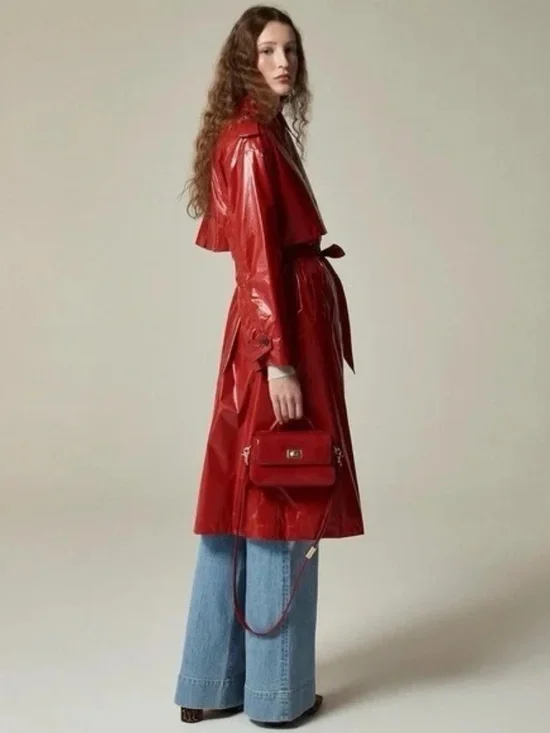 J Crew Rain or Shine Trench Coat in Red Patent Sz Medium - Picture 2 of 7